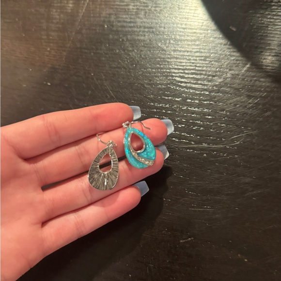 Silver and Turquoise Opal Earrings - Picture 2 of 6